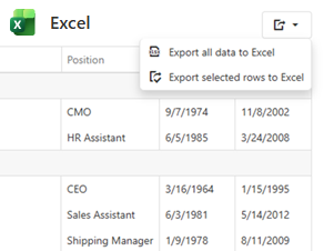 Excel export